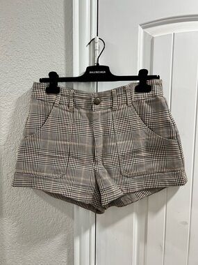 Zara High Waist Plaid Shorts in Beige and Black
